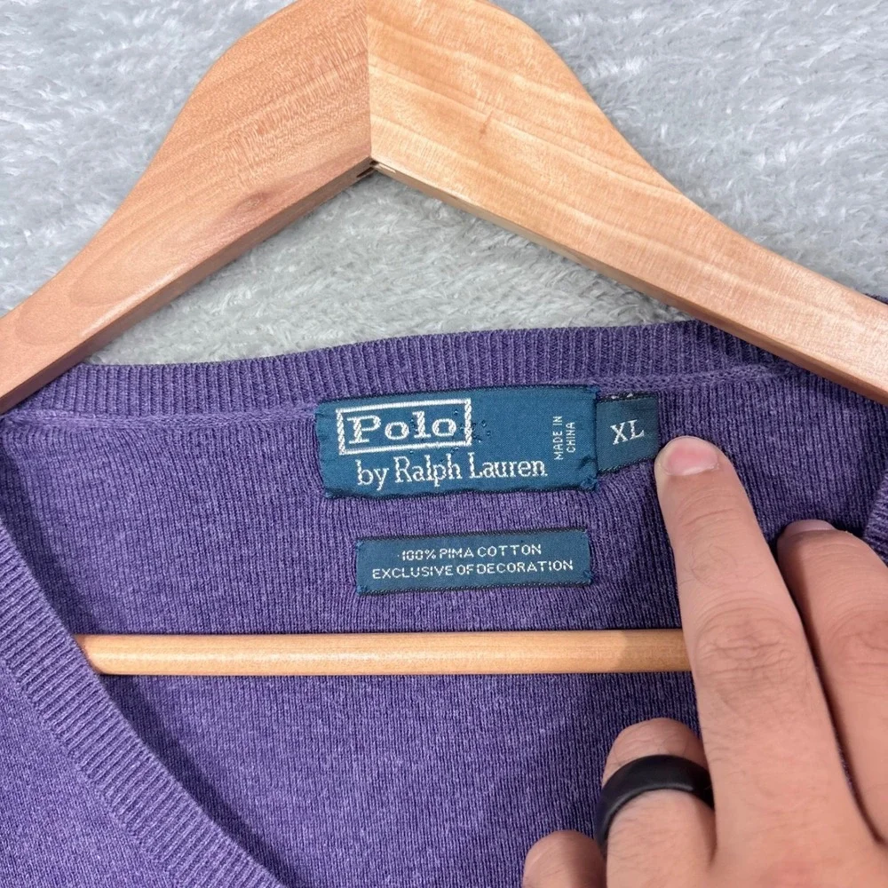 Polo Ralph Lauren Sweater Mens XL Purple V-Neck 100% Pima Cotton Pony Logo